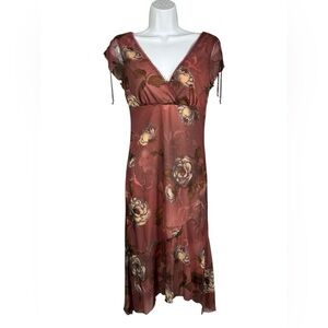 Vintage Y2K Fairy Babydoll Asymmetrical Whimsigoth‎ Floral Moody Midi Dress Med